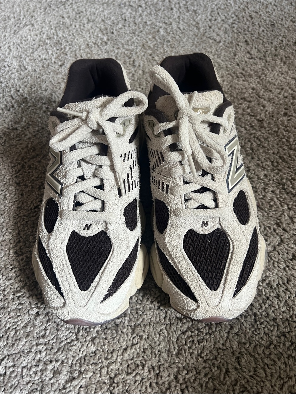 New Balance Black and Off-White Suede Mesh Sneakers